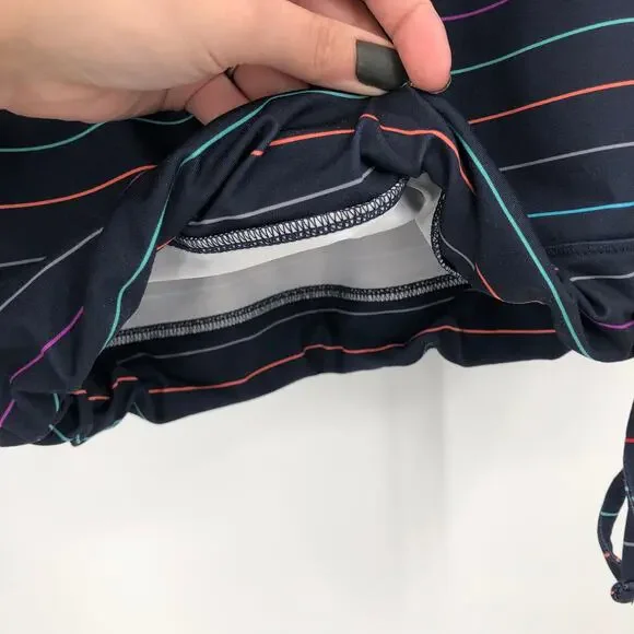 Athleta Navy Blue Multicolor Stripe Ties Racerback Built In Bra Tinker Tank Top - Picture 7 of 10